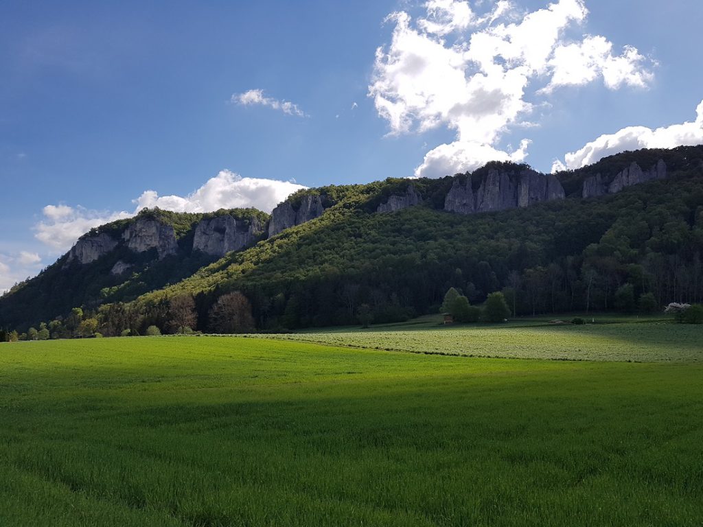 Blick auf Felswände im Donautal