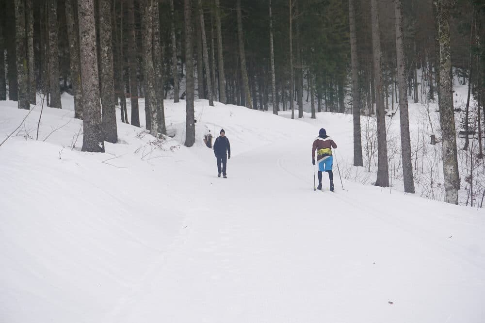 Männer beim Wandern und Skilanglaufen zum Feldsee