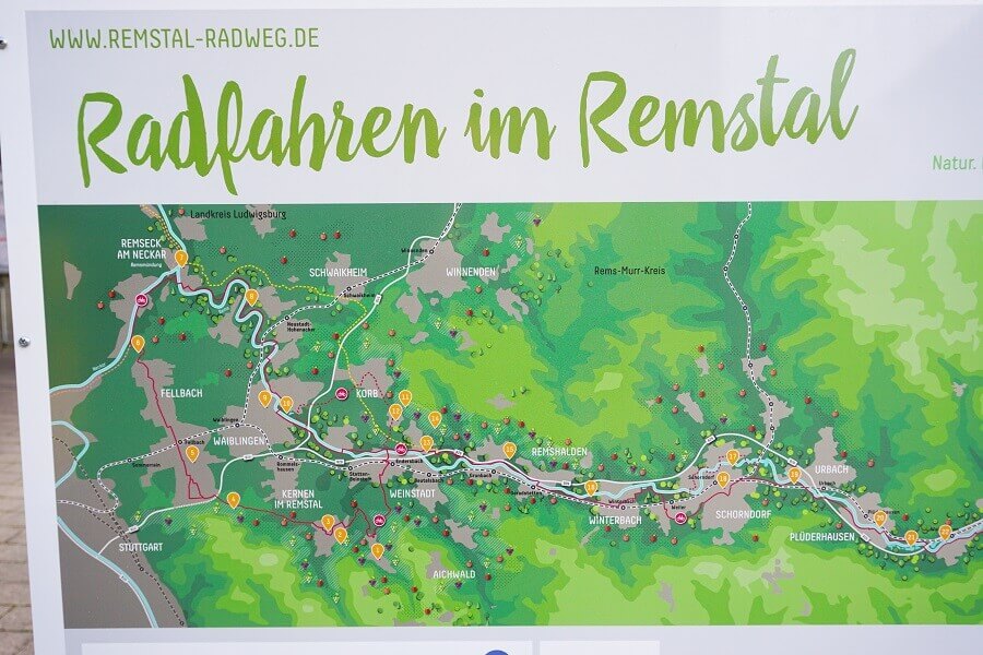 Karte mit Radwegen im Remstal
